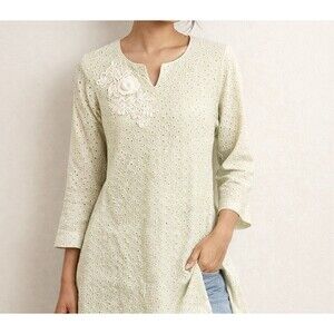 Green  Eyelet Embroidered Tunic Top Dress Fit S/M